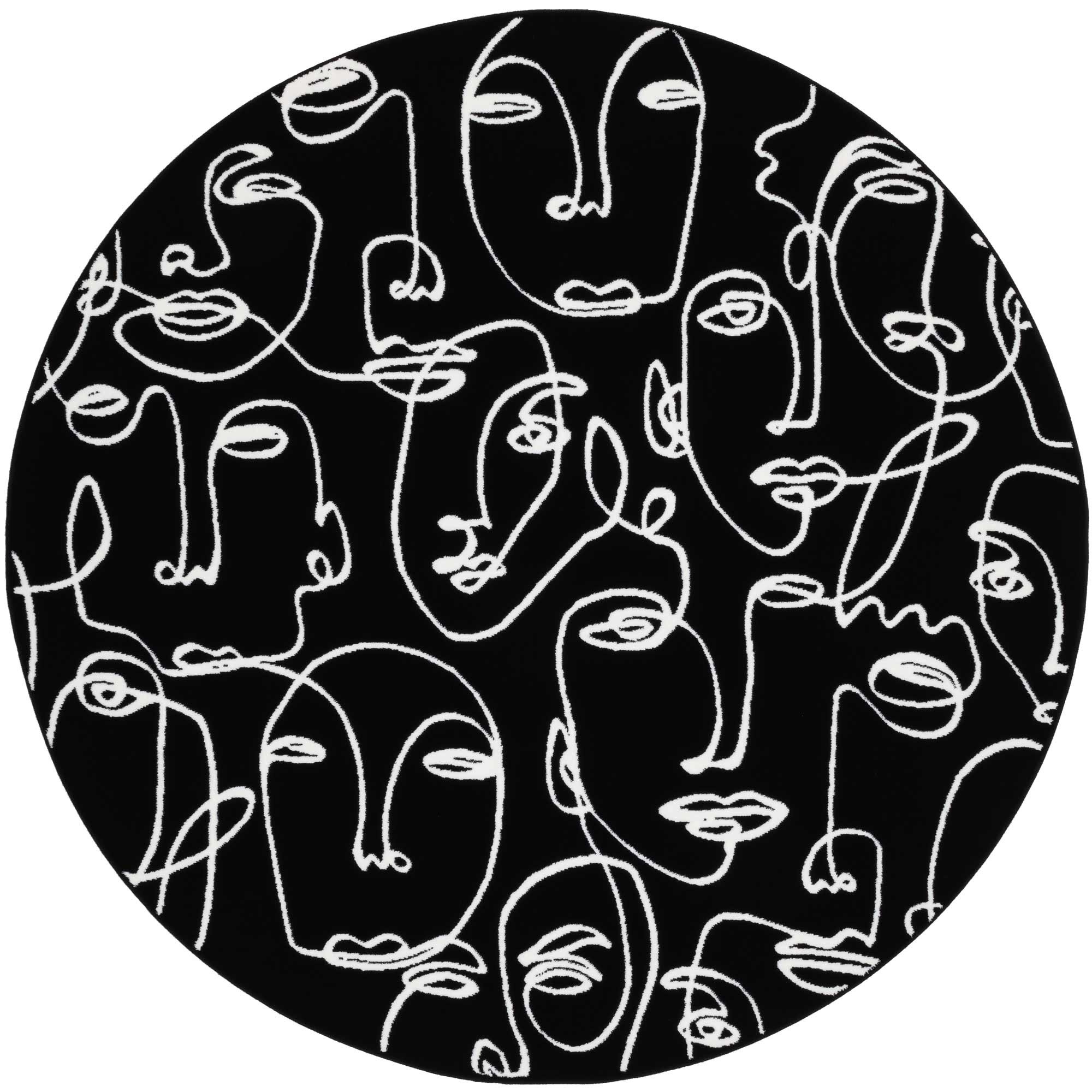 Tiago 46316 Af900 Modern Faces Circle Rugs In Black White